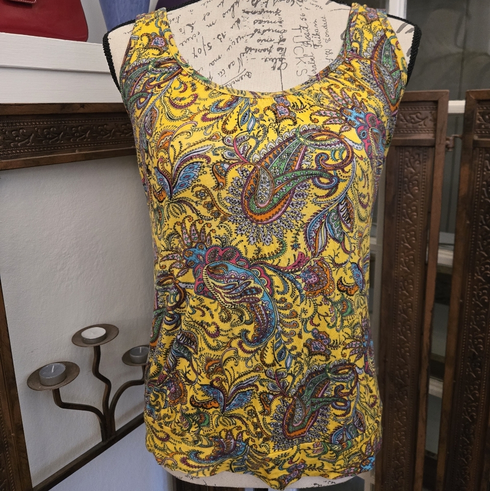 3 For $20: Body Central Yellow Paisley Tank Top, Sz S